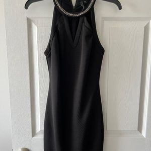 GUESS Black Rhinestone Neck Cocktail Dress